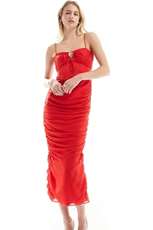 ASOS ASOS DESIGN Tall - Vestito midi allacciato sul davanti con spalline sottili e gonna arricciata