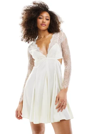 ASOS Vestito corto in raso sporco con dettaglio in pizzo e cut-out in vita