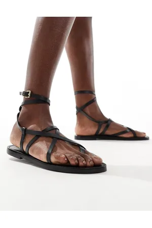 Stradivarius Sandali in pelle neri con listini