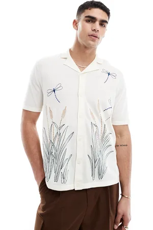 ASOS Polo in maglia écru comoda con bottoni e libellula ricamata
