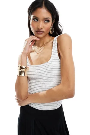 ASOS Body arricciato bianco a righe nere con scollo rotondo sulla schiena