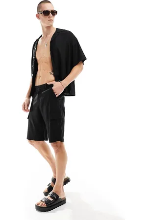 ADPT. Pantaloncini cargo in misto lino neri