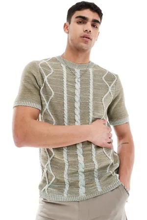 ASOS T-shirt in maglia a trecce e marrone a contrasto incrociato