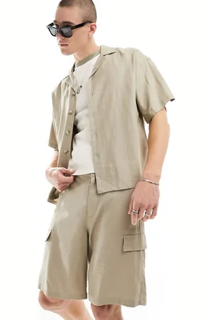 ADPT. Pantaloncini cargo in misto lino beige