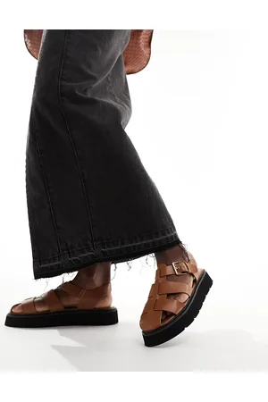 French Connection Sandali a gabbia color cuoio con suola flatform