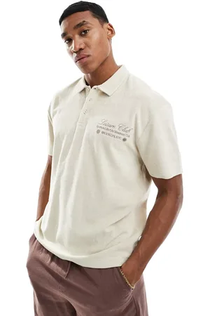 ASOS Polo comoda in spugna beige con ricamo