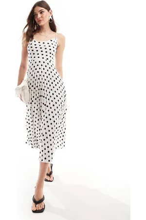 Closet Vestito con gonna al polpaccio a pieghe e scollo ad anello a pois