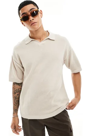 JACK & JONES Polo oversize beige in misto lino con rever