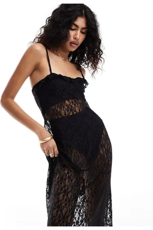 Miss Selfridge Vestito lungo stile canottiera in pizzo trasparente
