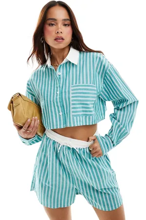 ASOS Camicia corta a righe con colletto a contrasto in coordinato