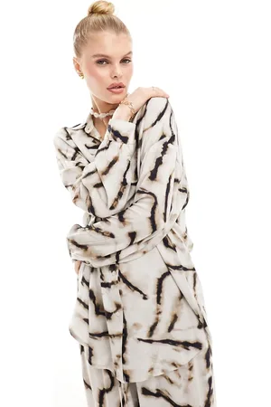 Iisla & Bird Isla & Bird - Camicia corta da mare a maniche lunghe oversize color crema tie-dye