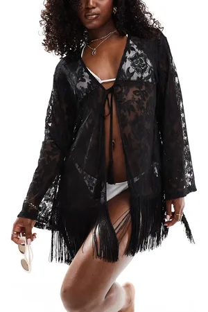 Miss Selfridge Kimono in pizzo con frange