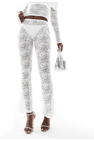 ASOS Pantaloni a zampa in pizzo color avorio in coordinato