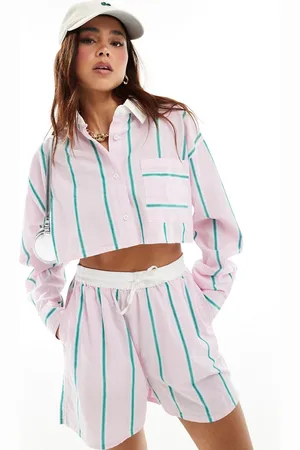 ASOS Camicia corta a righe con colletto a contrasto in coordinato