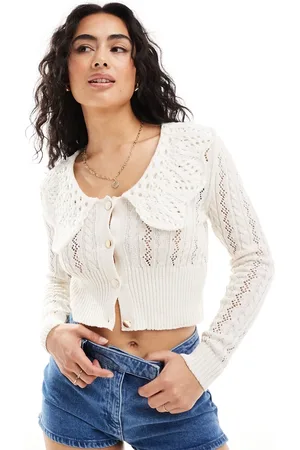 Miss Selfridge Cardigan color avena con colletto oversize lavorato a maglia