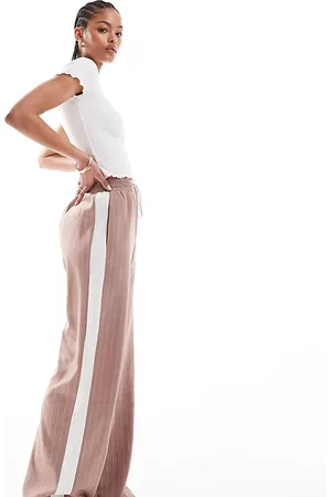 ASOS ASOS DESIGN Tall - Pantaloni color visone a righe con pannello a contrasto