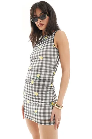 ASOS Vestito corto fasciante a quadretti con limone ricamato
