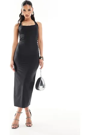 ASOS Vestito midi allacciato al collo con scollo rotondo e incrocio sul retro in jersey modellante