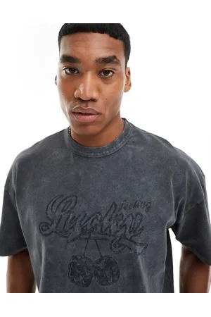 ASOS T-shirt oversize squadrata pesante slavato con stampa "Lucky" sul petto