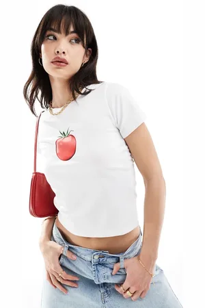 ASOS T-shirt ristretta bianca con stampa di pomodoro