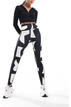 Monki Active - Leggings da yoga a vita alta senza cuciture neri e bianchi con stampa astratta