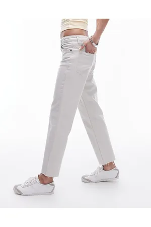 Topshop Jeans dritti a vita medio alta taglio corto sporco con bordi grezzi