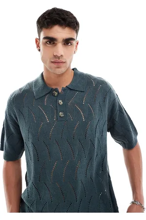 ASOS Polo oversize in maglia traforata antracite