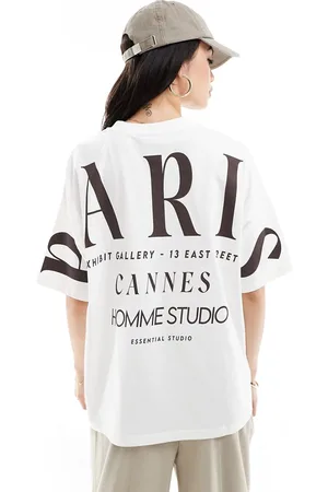 ASOS T-shirt oversize color crema con grafica con scritta "Paris" sovrapposta sul retro