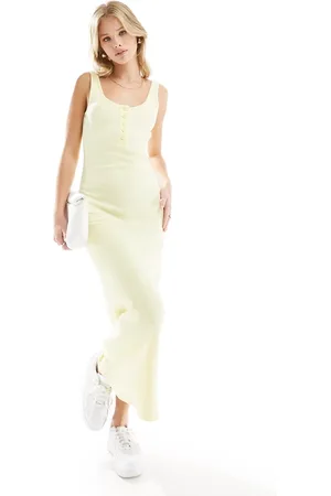 ASOS Vestito con gonna al polpaccio e scollo ampio sul retro limone a coste con bottoni