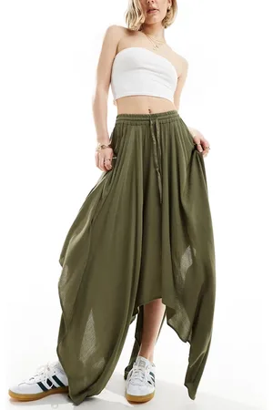 Miss Selfridge Gonna lunga kaki in mussola con fondo a punta