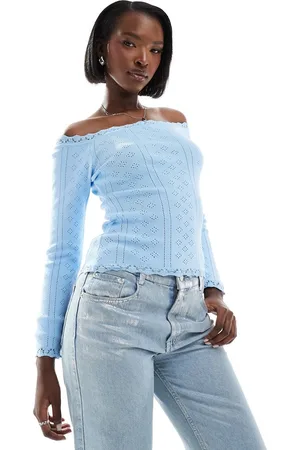 Fashionkilla Top traforato con dettagli in pizzo e scollo Bardot