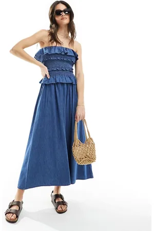 ASOS Vestito lungo in denim morbido medio con volant