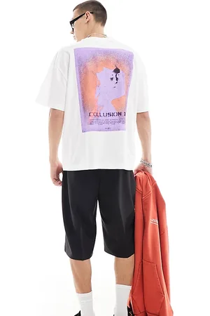 COLLUSION T-shirt bianca con logo e grafica stampata sul retro
