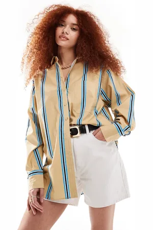 ASOS Camicia oversize in cotone color cuoio a righe