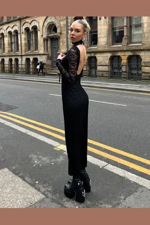 Labelrail X Daisy Birchall - Vestito a colonna taglio lungo in pizzo con fiocco