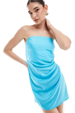 ASOS Vestito corto a fascia in raso turchese raccolto in vita