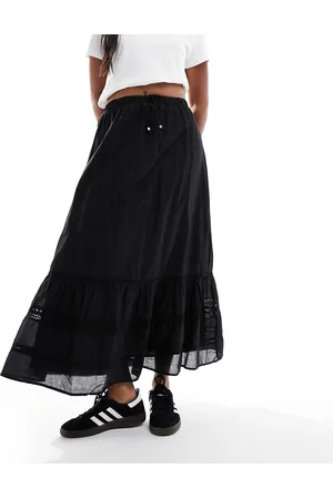 Cotton On Cotton On - Gonna lunga stile rustico nera con finiture in pizzo