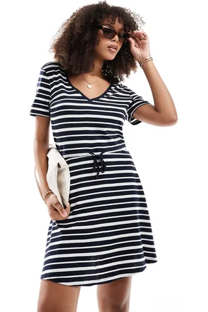 ONLY Vestito corto allacciato in vita bianco a righe con scollo a V