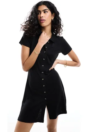 ASOS Vestito da giorno corto effetto lino con bottoni sul davanti e colletto