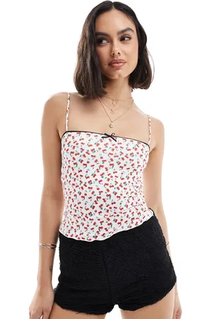 Bershka Top a canottiera con spalline sottili e scollo dritto con stampa di ciliegie