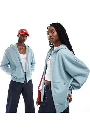 COLLUSION Unisex - Felpa con cappuccio ardesia con zip