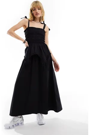 COLLUSION Vestito lungo in cotone arricciato con dettaglio stile corsetto