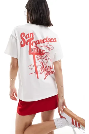Bershka T-shirt oversize bianca con stampa "San Francisco"