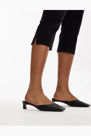 Topshop Audrey - Sabot premium con tacco medio in pelle neri con punta squadrata