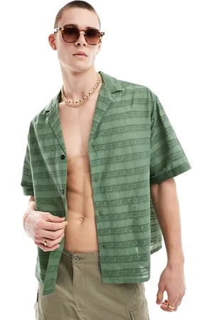 ASOS Camicia squadrata oversize a maniche corte scuro con dettagli in pizzo e colletto a rever