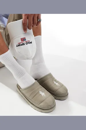 Ralph Lauren Pantofole imbottite color crema con logo