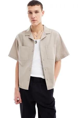 COLLUSION Camicia a maniche corte color pietra in ripstop con rever