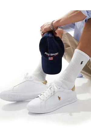 Ralph Lauren Heritage Court - Sneakers bianche con linguetta color cuoio sul tallone