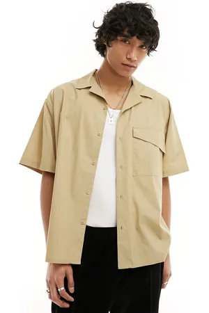 COLLUSION Camicia a maniche corte kaki in popeline con rever