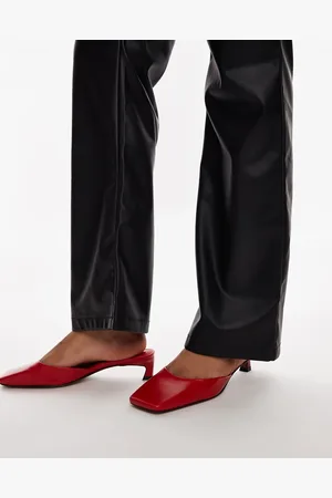 Topshop Audrey - Sabot premium con tacco medio in pelle rossi con punta squadrata